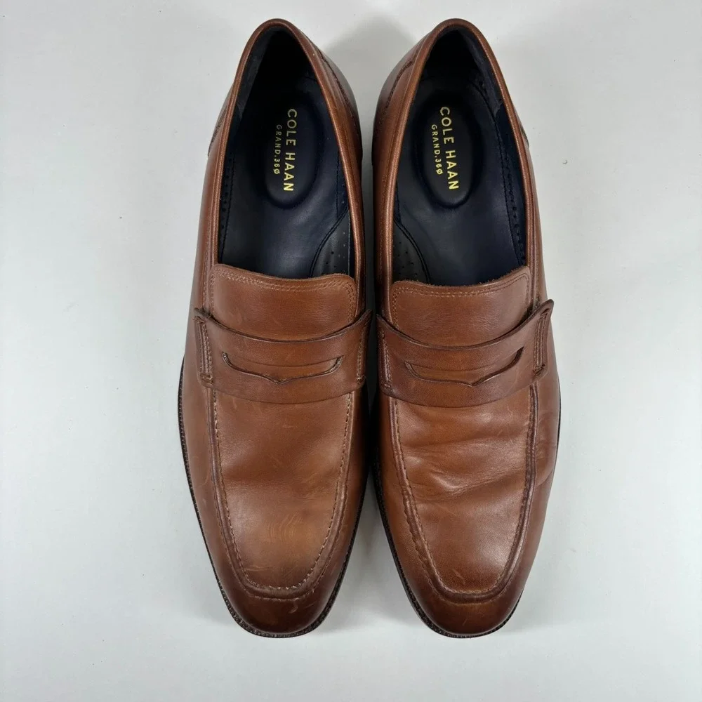 Cole‎ Haan Warner Grand Men's US 12M British Tan Leather Penny Loafers C29038